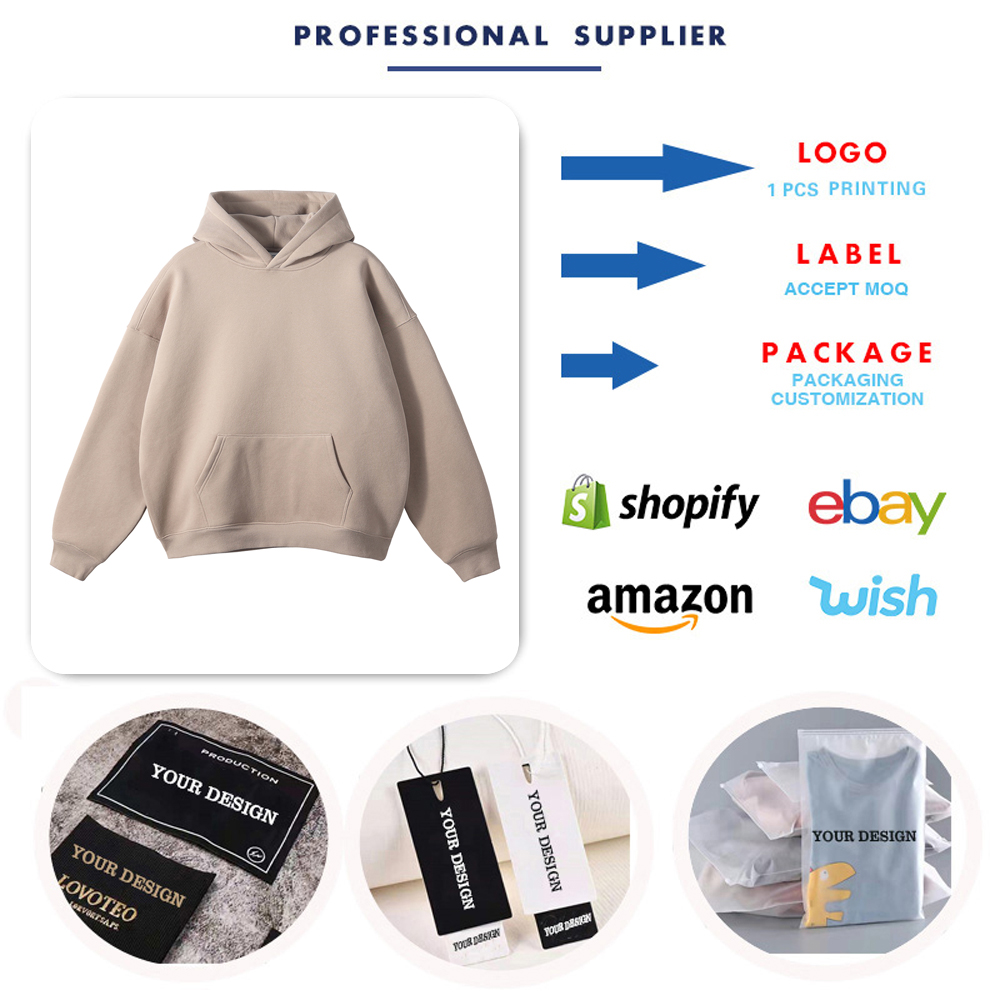 Wholesale High Quality 380g Cotton Pullover Hoodies for Men No Strings Blank Drop Shoulder Custom Printing Men's Sweatshirts