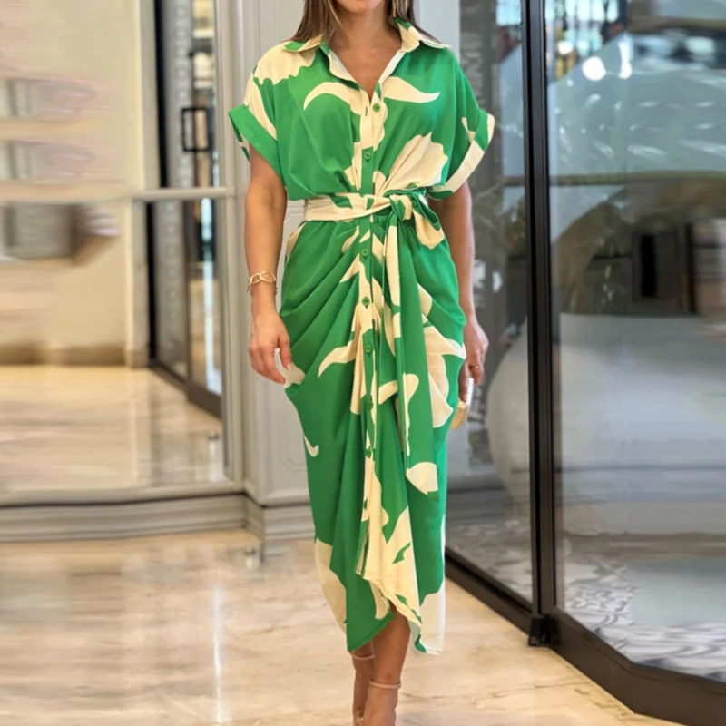 New Design Summer Multi Color Casual Bohemian Floral Short Sleeve Long Maxi Dress for Women