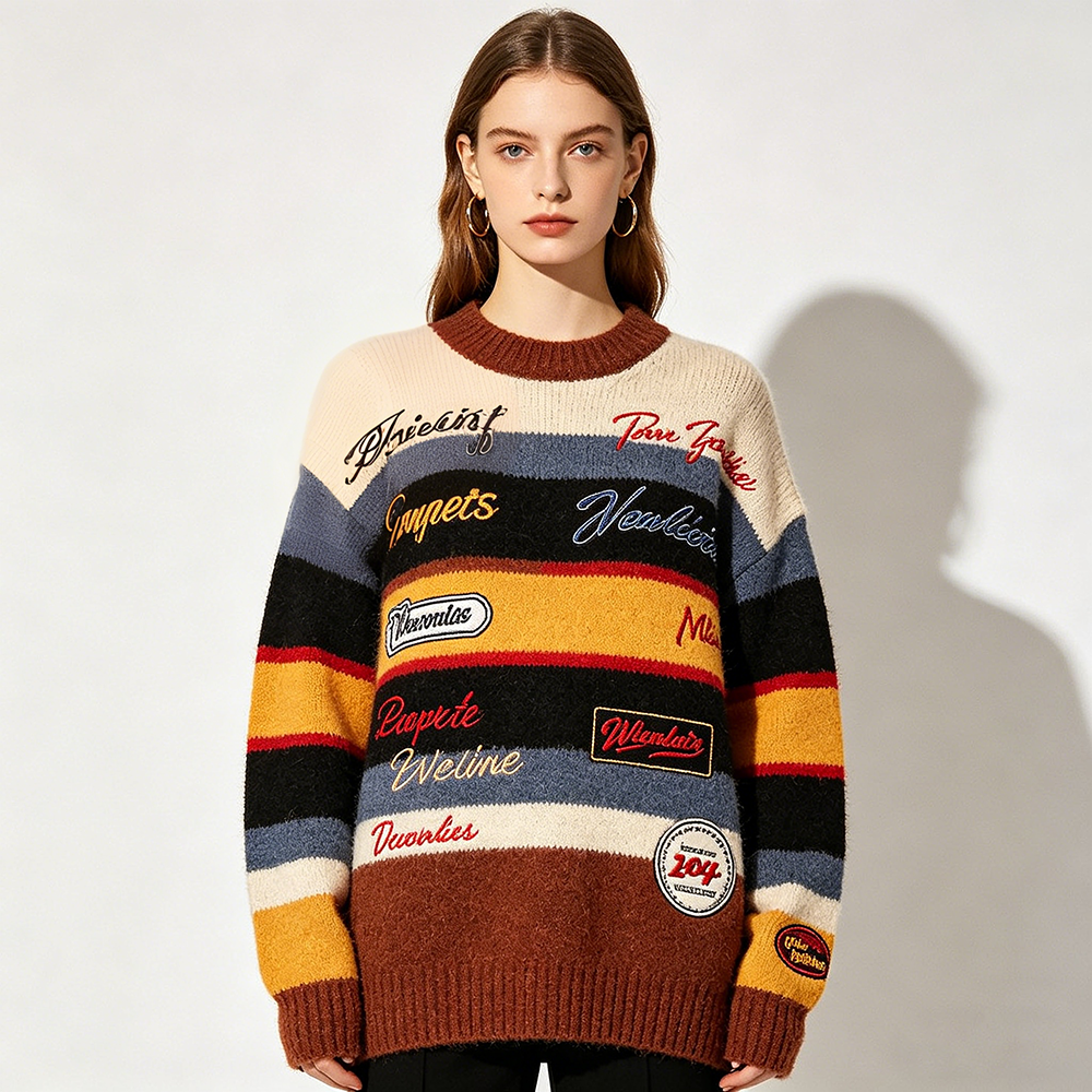 Custom Various Styles Women Pullover Cardigan Jacquard Design Knitwear Sweater For Ladies