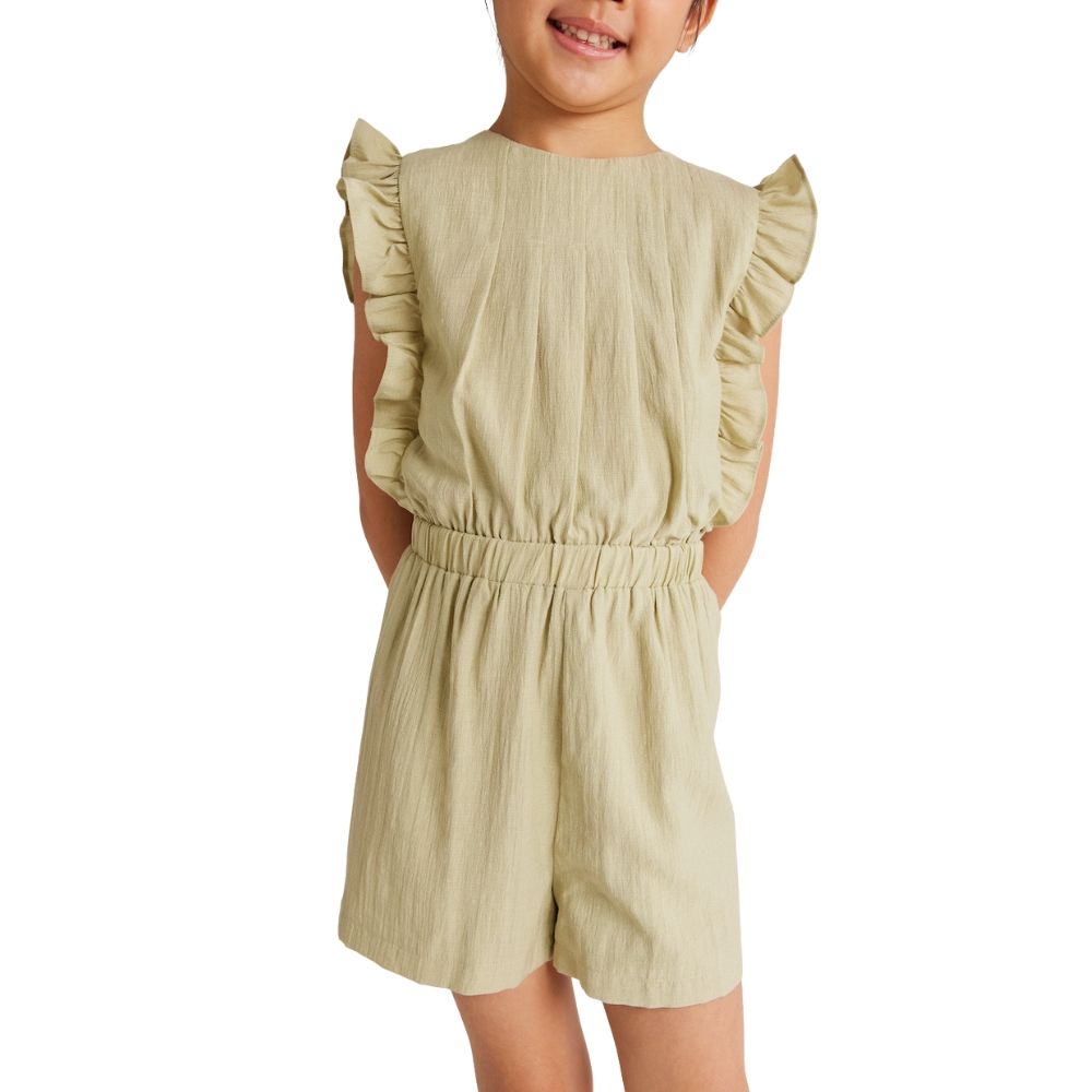 Girls Ruffle Printed Breathable Romper Soft Lightweight Summer Wear Cute Sleeveless Design Comfortable Fit Stylish Baby Outfit