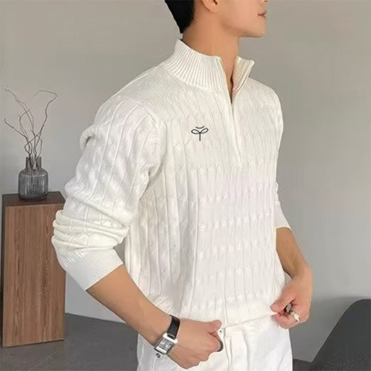 Custom Waffle Knit Men's Sweater Quater Zip Sweater Men Slim Fit Sweater Men's American Street Trendy Casual Versatile Sweater