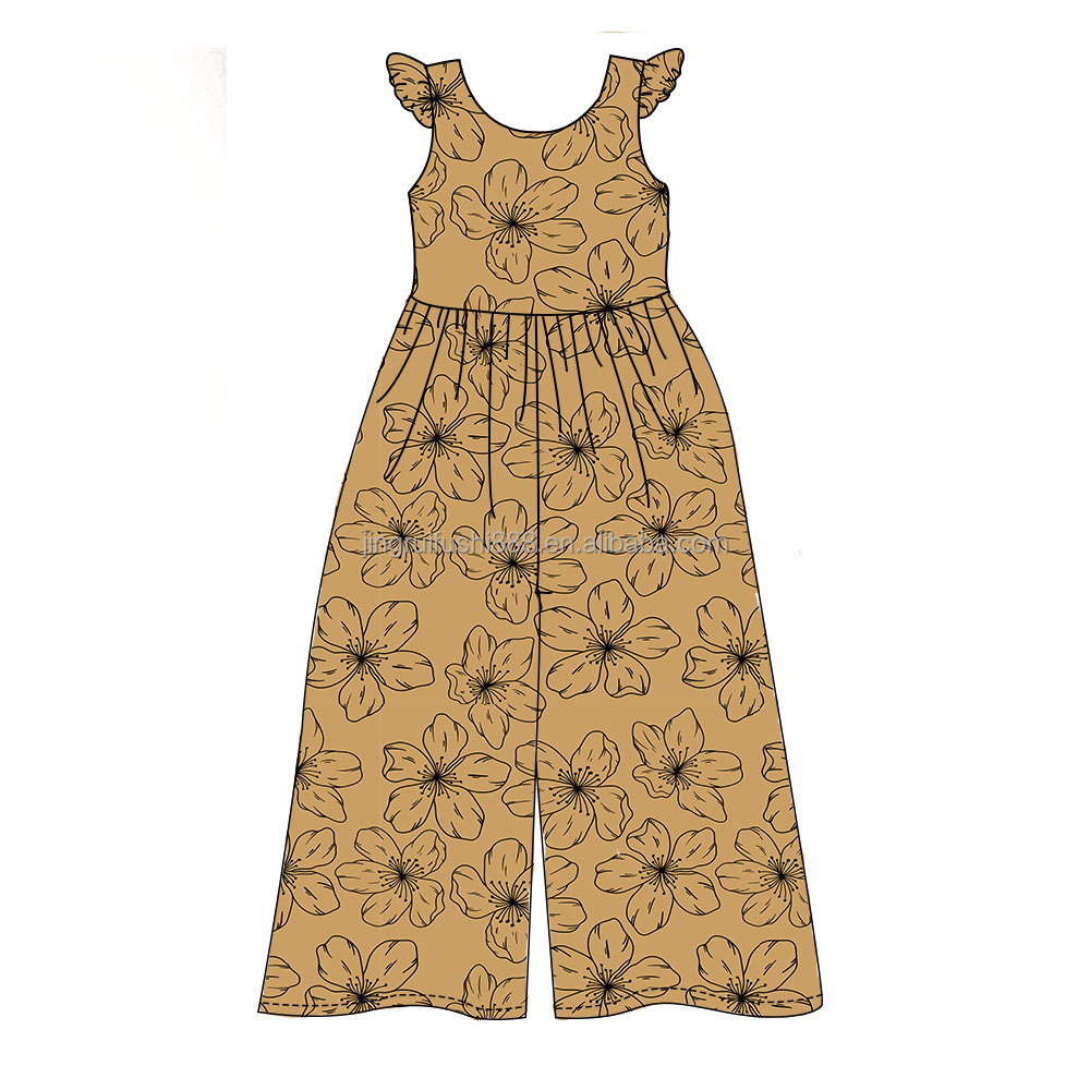Custom Summer Baby Girls Romper Hawaii Printed Sleeveless Milk Silk Fabric Kids Girls Ruffle Straps Romper