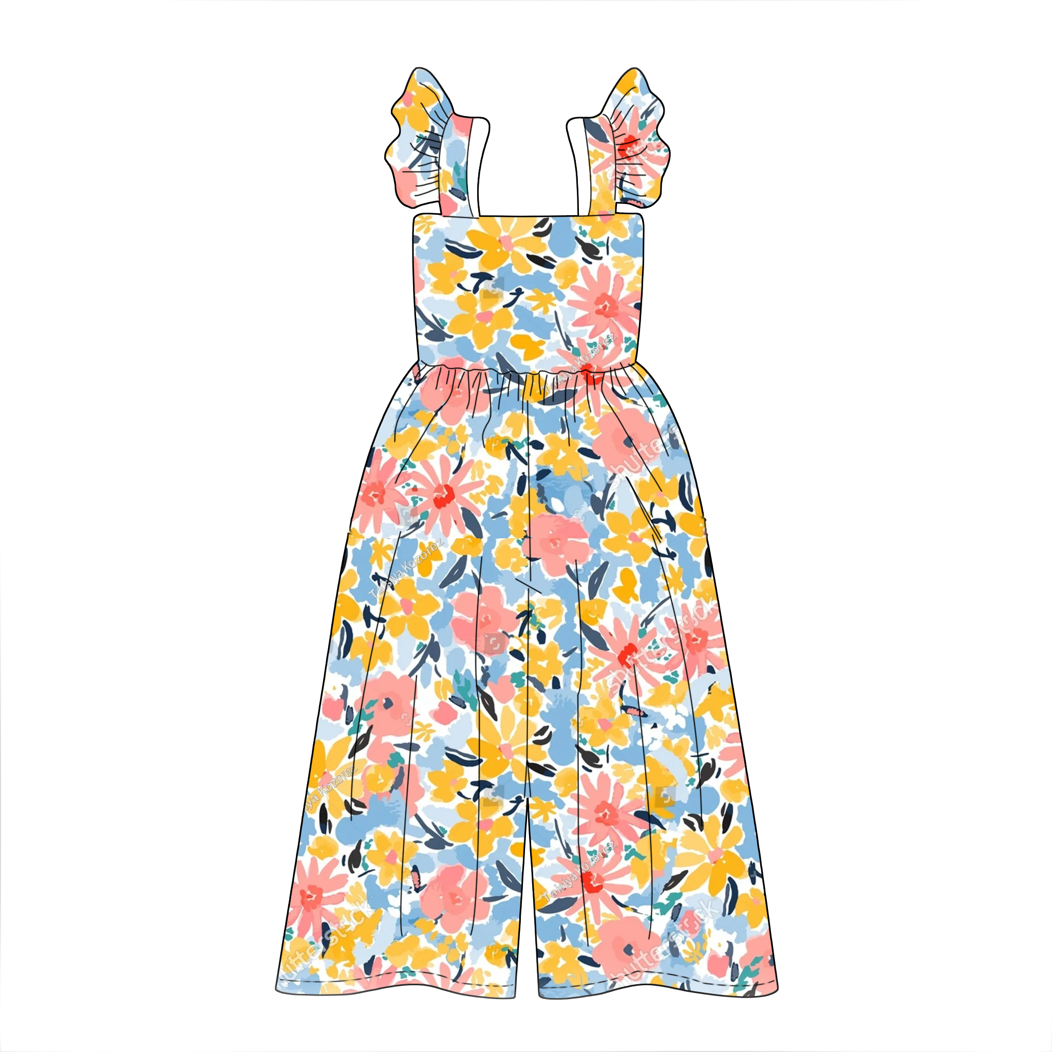 High Quality Girls Children Ruffle Sleeveless Loose Pants Spring Autumn Baby Kids Floral Jumpsuits&amp;rompers Casual Clothing