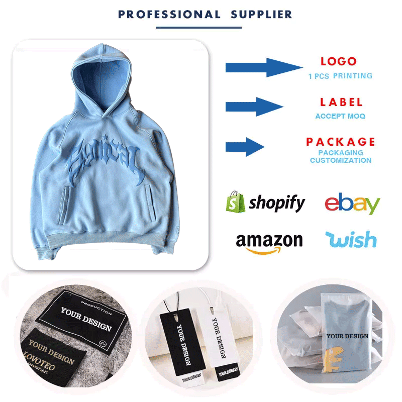 Custom for 3D Embroidery Eco-Friendly Hoodie Sudadera Thick 500GSM Fleece Cotton Oversized High Quality Plain Unisex