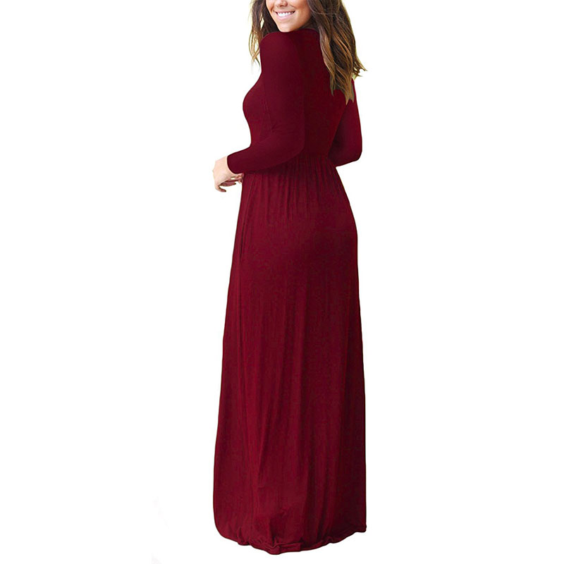 New Women's Long Sleeve Loose Plain Maxi Dresses Casual Long Dresses With Pockets