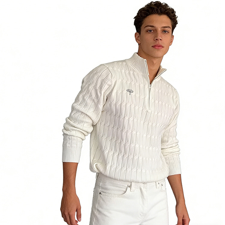Custom Waffle Knit Men's Sweater Quater Zip Sweater Men Slim Fit Sweater Men's American Street Trendy Casual Versatile Sweater