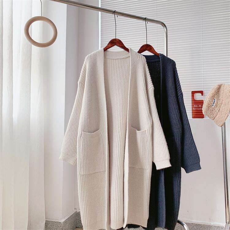 Customized Autumn Women's Thick Knitted Sweater Cardigan OEM Factory Long-sleeved Loose Large Size Casual Long Basic Sweater