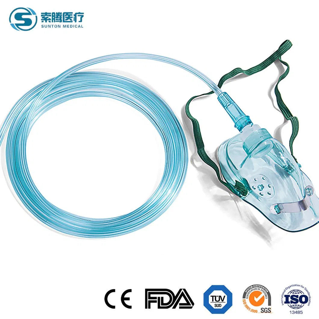 Fornecedor de Máscara Laríngea de PVC Sunton China Máscara Facial de Oxigênio para Adultos Bocal de Concentração Cue Cirúrgico Aprovado pelo ISO 200cm Comprimento Único Estéril Máscara de Oxigênio Barata