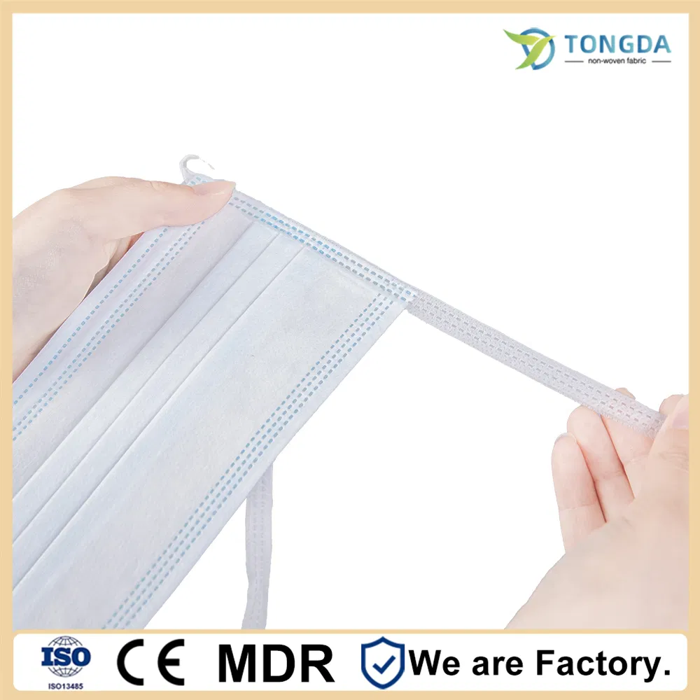 Tecido não tecido descartável para máscara facial de grau médico com laços Máscara protetora 3 Ply máscara cirúrgica médica descartável antiembaçante