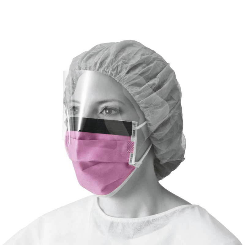 Máscara facial cirúrgica descartável médica antiembaçante com visor e proteção ocular