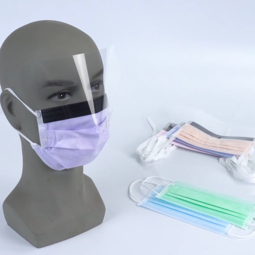 Máscara descartável com proteção ocular antiembaçante e protetora dos olhos com amarração