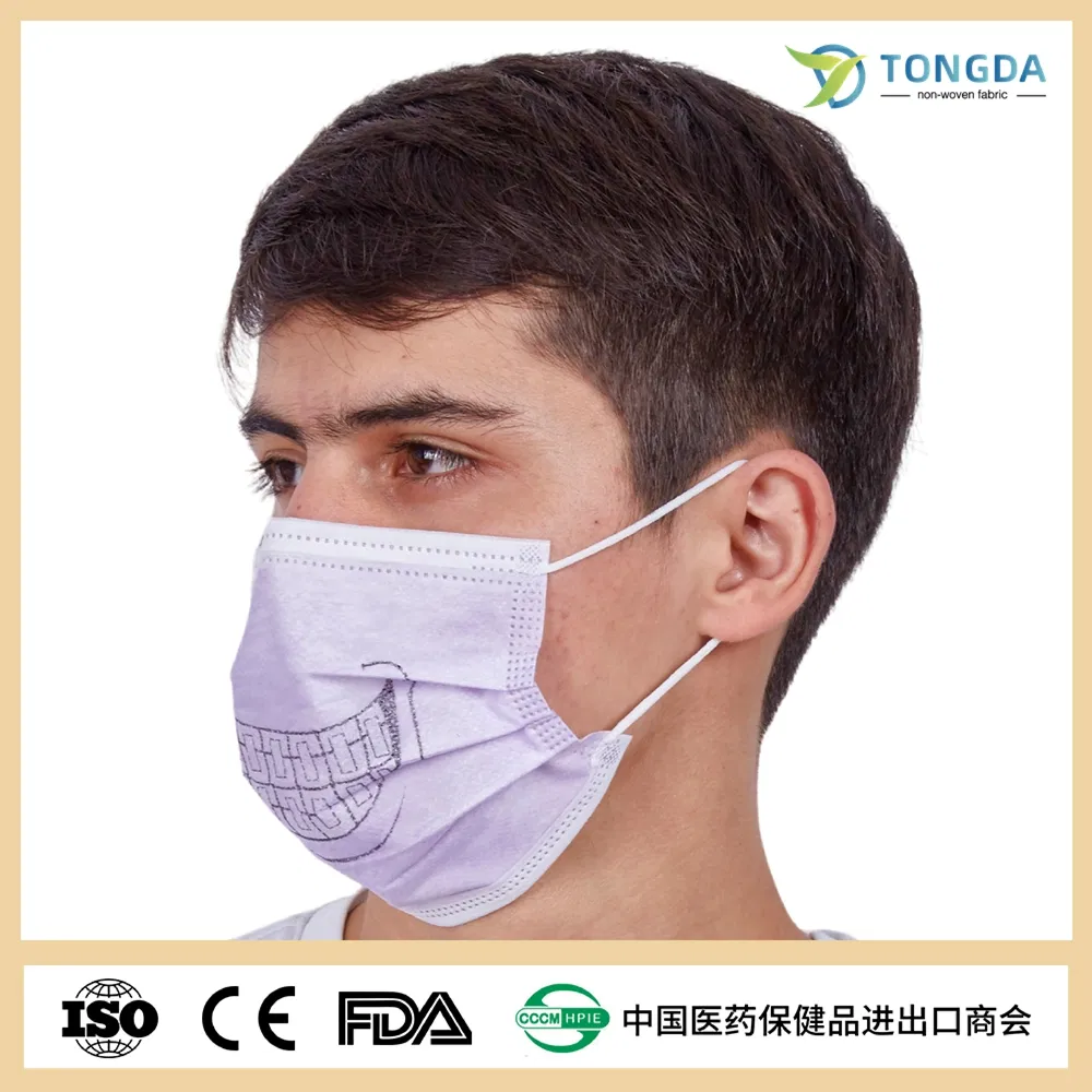 Vendas diretas de fábrica profissional Máscara facial descartável impressa ASTM F2100 Level3 3ply Máscara cirúrgica