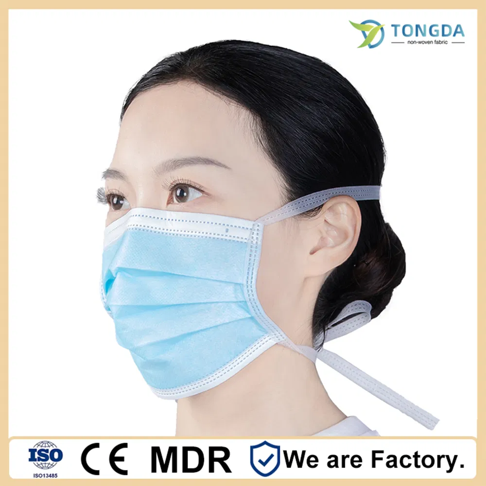 Tecido não tecido descartável para máscara facial de grau médico com laços Máscara protetora 3 Ply máscara cirúrgica médica descartável antiembaçante