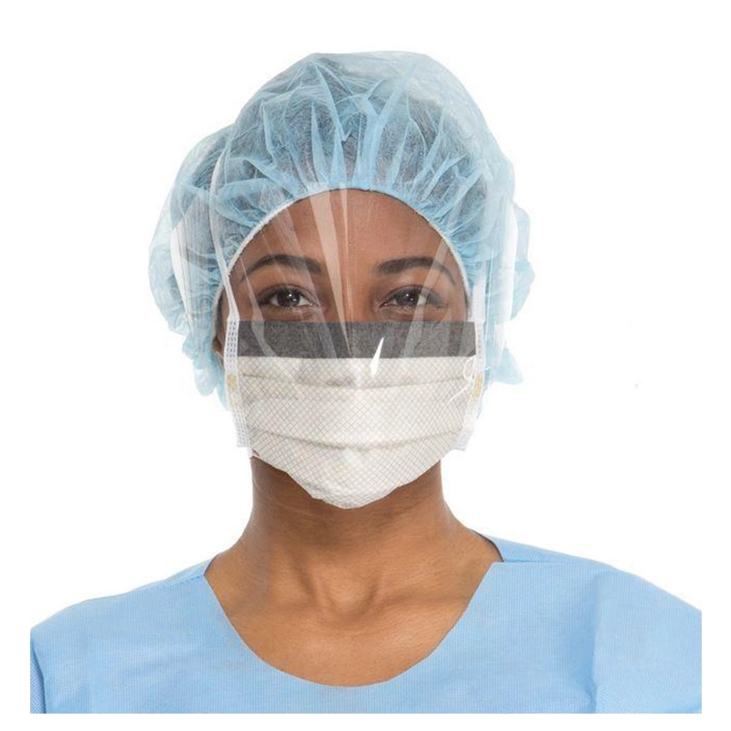 Máscara facial cirúrgica descartável médica antiembaçante com visor e proteção ocular