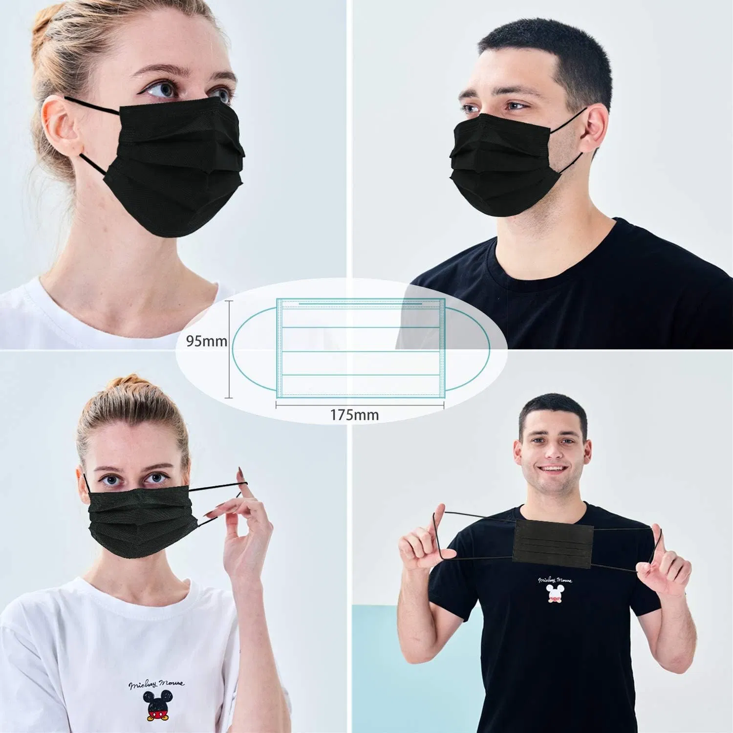 Máscara Facial Descartável Preta Anti Embaçamento Dusproof 3 Fabricante