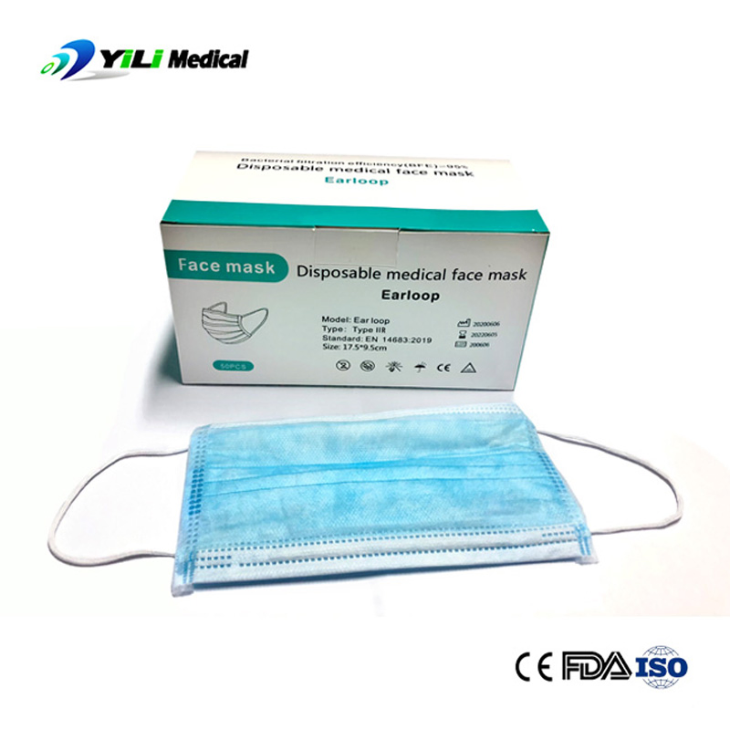 Máscara Facial Descartável Não Tecida de Hospital Cirúrgico com Alças Elásticas para as Orelhas 3ply