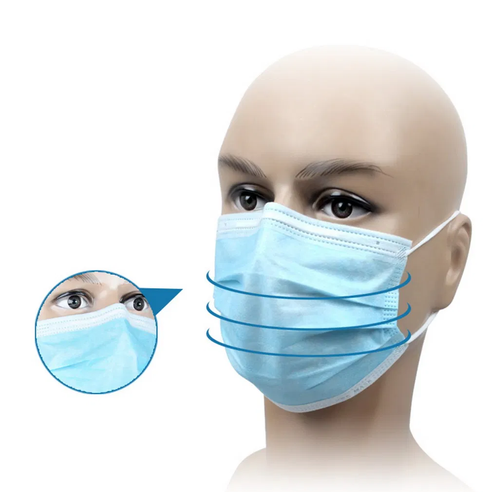 Máscaras cirúrgicas descartáveis de boca e nariz com laços de orelha, à prova de poeira