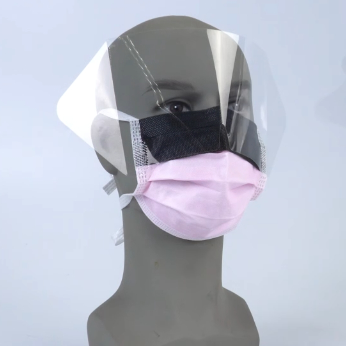Máscara descartável com proteção ocular antiembaçante e protetora dos olhos com amarração