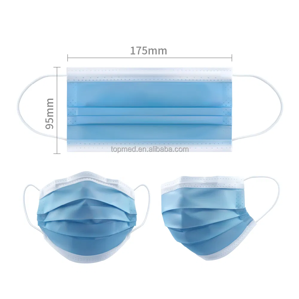 Máscara Facial Cirúrgica Descartável de Proteção Respirável e Confortável com Alça para as Orelhas 3ply