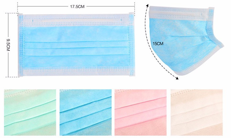 Máscaras Cirúrgicas de Orelha com Pregas Descartáveis de Tecido Não Woven 3 Ply