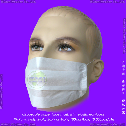 Máscara facial descartável de polipropileno não tecido com laços auriculares