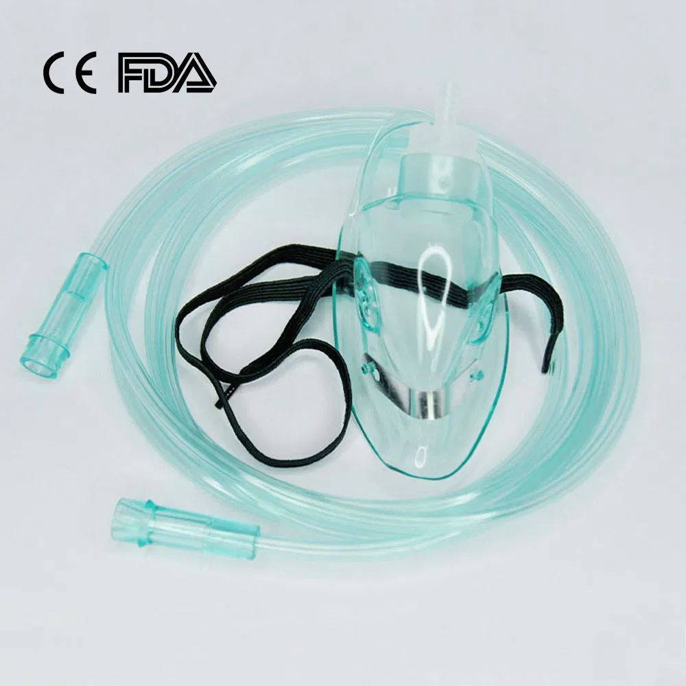 Máscara de oxigênio aprovada pela CE e FDA, fábrica hospitalar, máscara facial de plástico descartável para oxigênio, tamanho adulto XL/L, pediátrico M/S, cor verde