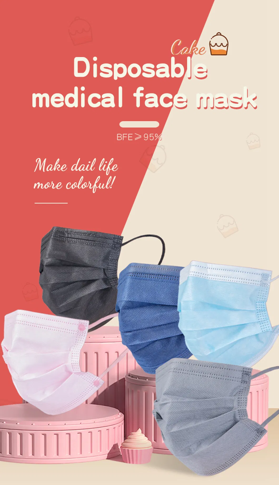 Máscaras Cirúrgicas Médicas de Face de Pano Não Tecidas e Derretidas de Nível ASTM 3 Ply