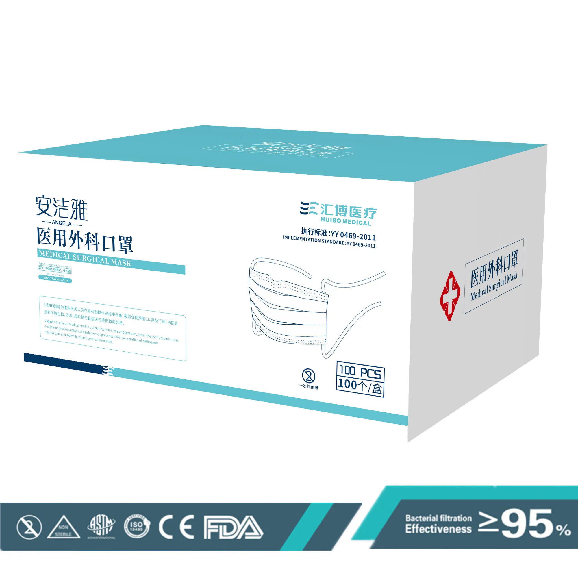 Este Tipo ASTM Level3 En14663 Máscara Cirúrgica Médica Estéril/Não Estéril Com Laço na Cabeça Laço de Orelha Máscara Facial
