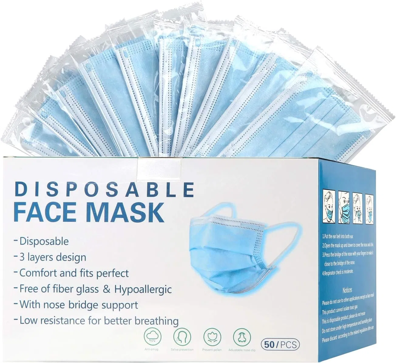 Máscara Facial Descartável Preta Anti Embaçamento Dusproof 3 Fabricante