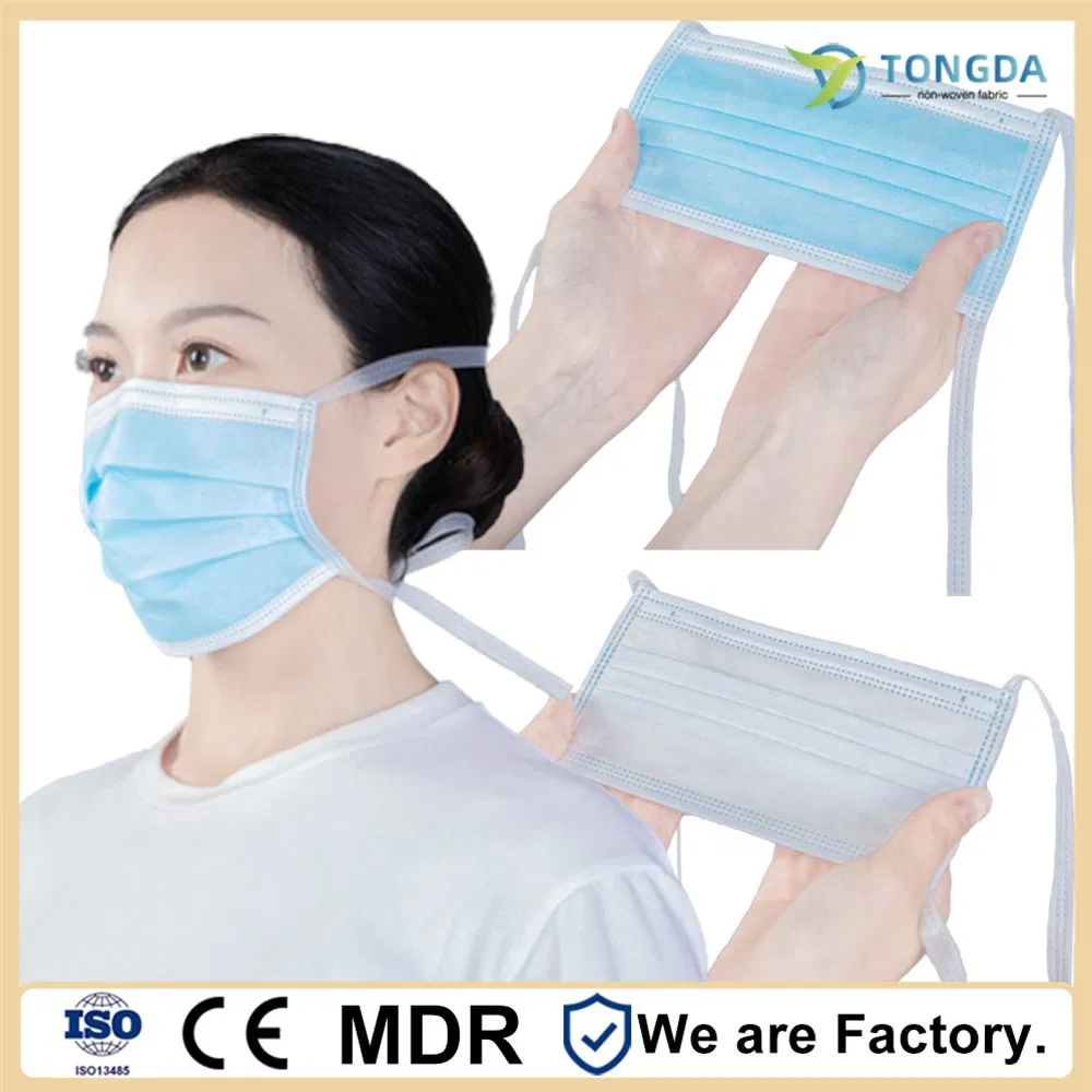Tecido não tecido descartável para máscara facial de grau médico com laços Máscara protetora 3 Ply máscara cirúrgica médica descartável antiembaçante