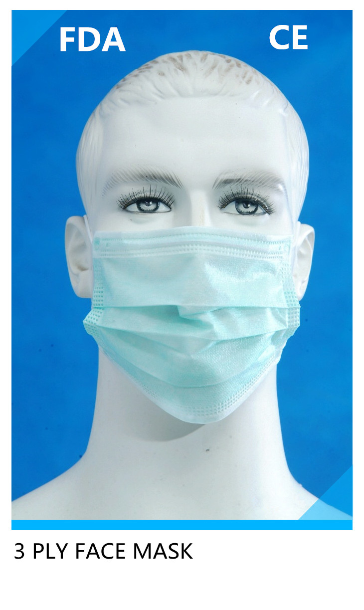 Máscaras Cirúrgicas de Orelha com Pregas Descartáveis de Tecido Não Woven 3 Ply