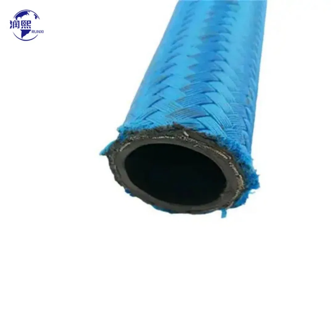 Mangueira hidráulica de óleo para freio de ar de pressão média com superfície trançada de fibra preta e azul