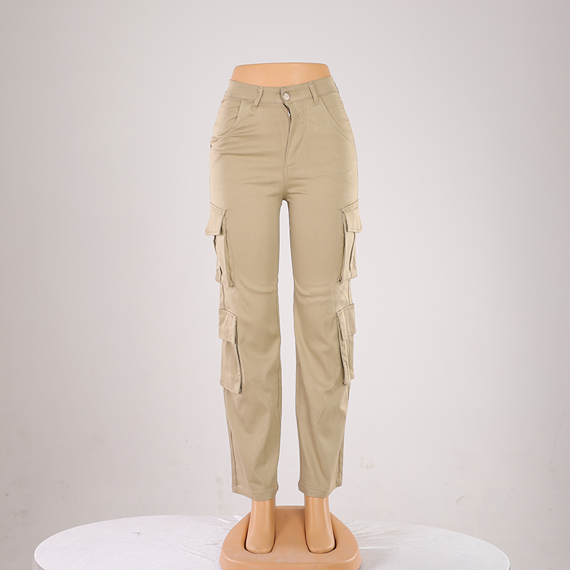 Calças largas de algodão para mulheres, estilo reto, moda de rua, hip-hop, com bolso frontal, macacão longo