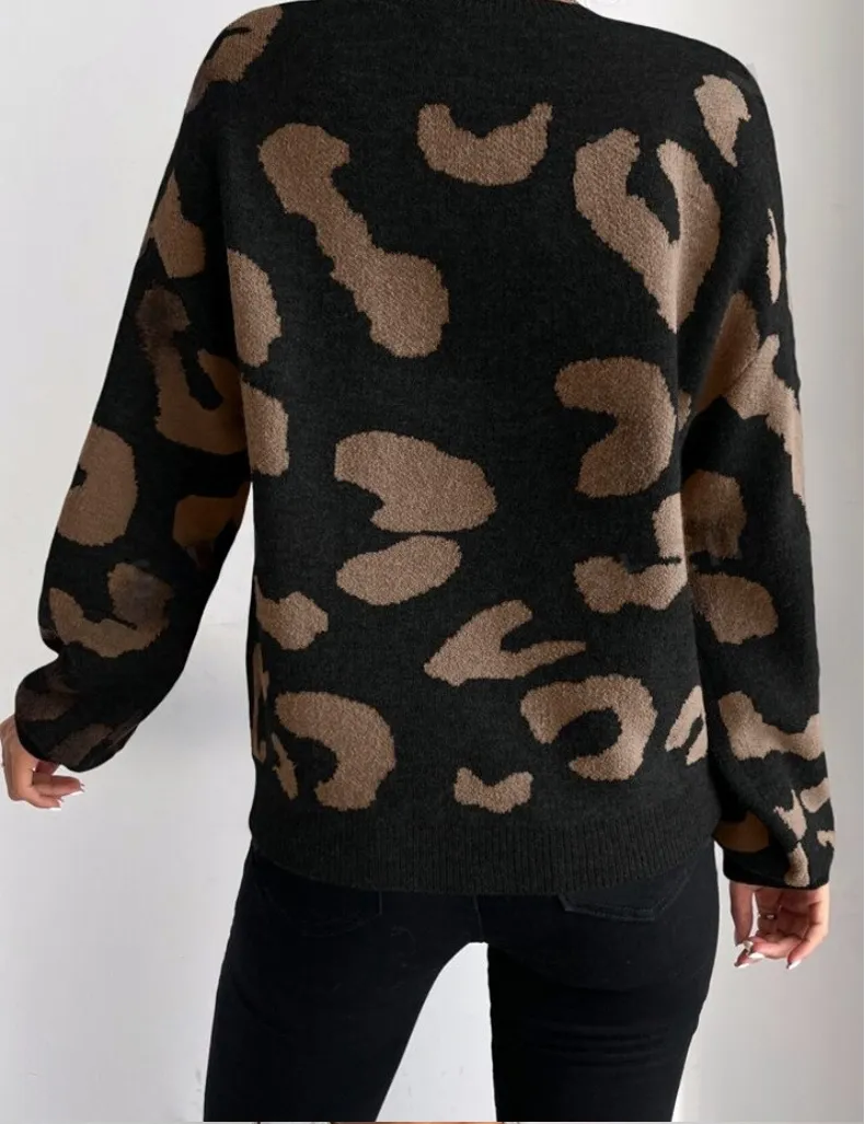 Suéter Feminino de Outono Inverno Pulôver Longo Botão Casual Top Tricotado para Mulheres