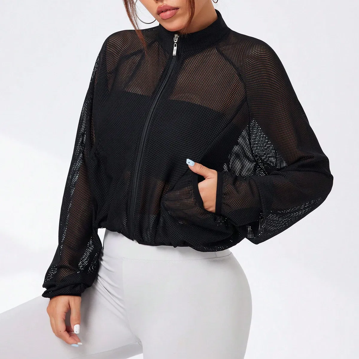 Camiseta feminina em branco, secagem rápida, com zíper, recortada, blusa de yoga esportiva de manga longa