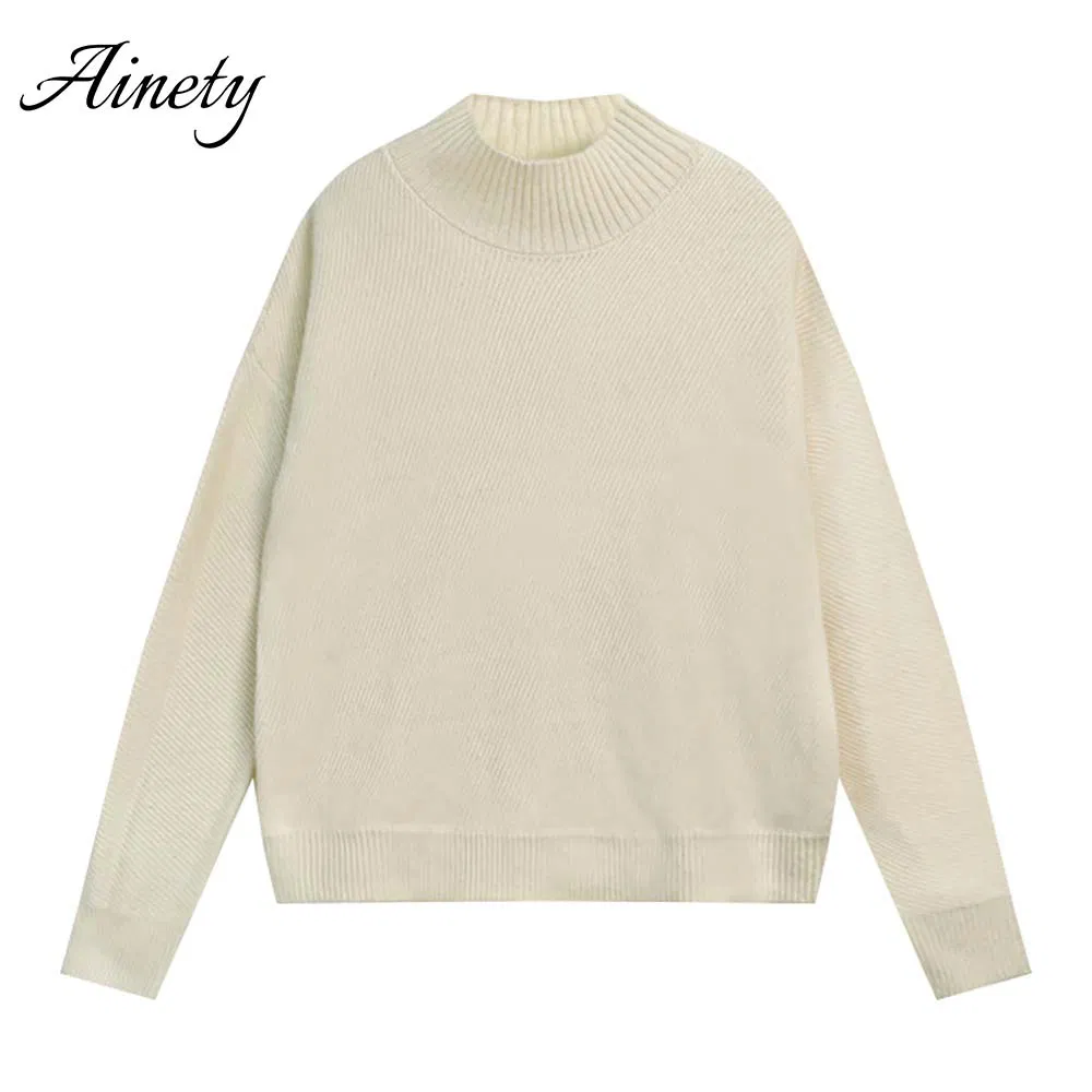 Suéter de luxo feminino tricotado, suéter de pura caxemira, gola alta, ajuste solto, suéter de inverno