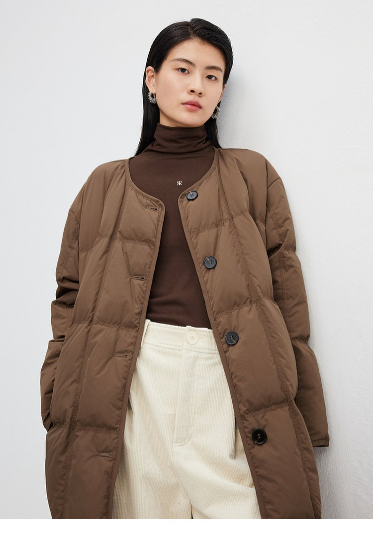 Jaquetas de Inverno Femininas Personalizadas de Alta Qualidade em Lã com Gola Redonda, Corte Longo e Solto, Jaqueta Puff de Pluma para Mulheres, Jaqueta Acolchoada, Roupas de Inverno, Jaquetas Quentes