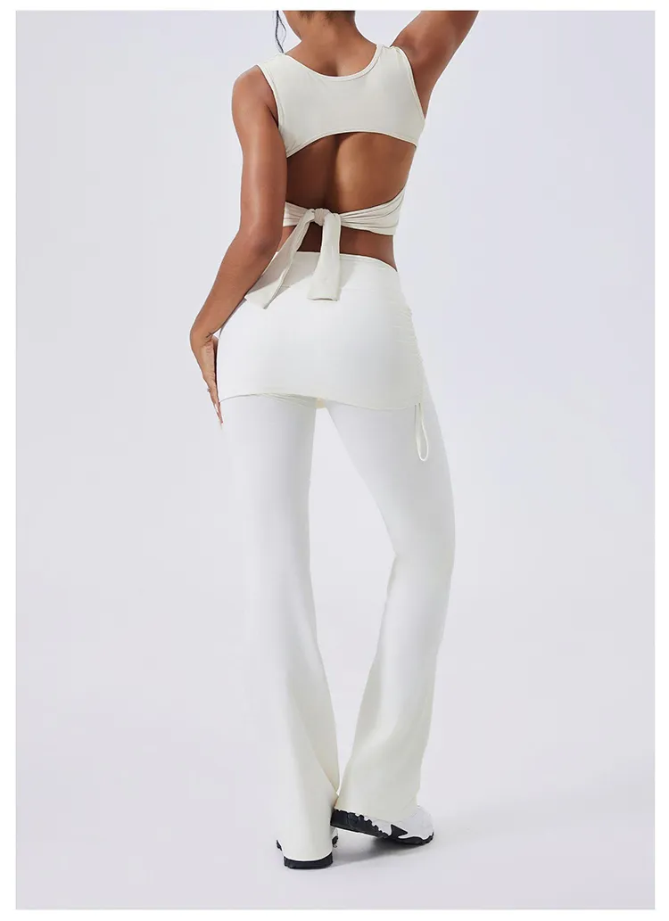 Calças de Yoga Flare de Cintura Alta com Ruchado e Controle de Barriga 4-Way Leggings de Ginástica com Sobreposição de Saia