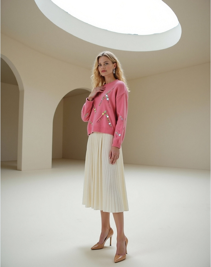 Suéter de malha de gola redonda feminino 100% 100% cashmere, roupas quentes e aconchegantes, entrega de amostra com suporte para múltiplos fios
