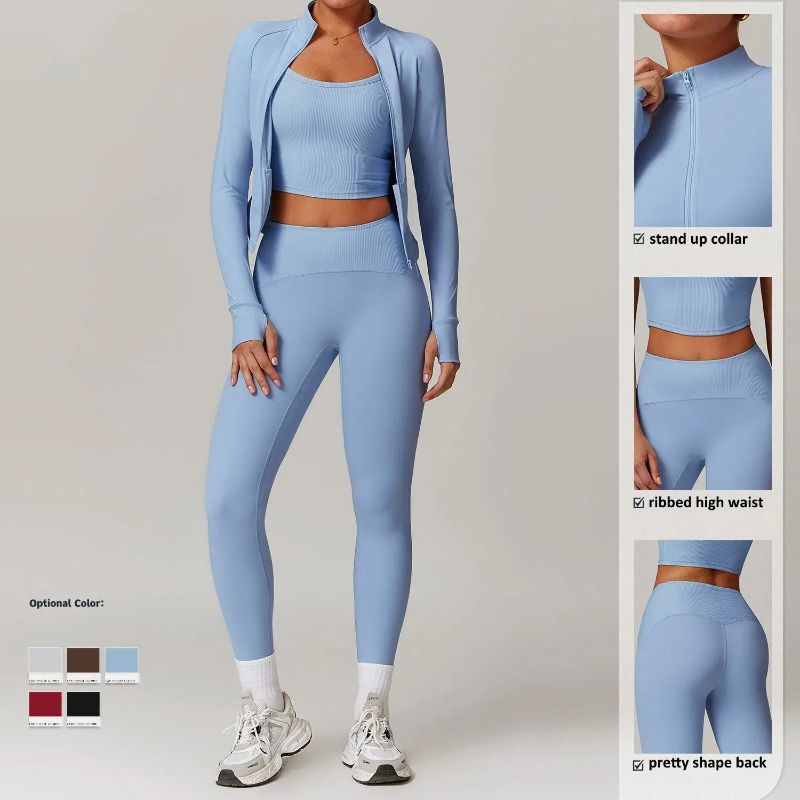Conjunto de Roupas de Ginástica Femininas 4-Piece Leggings de Cintura Alta