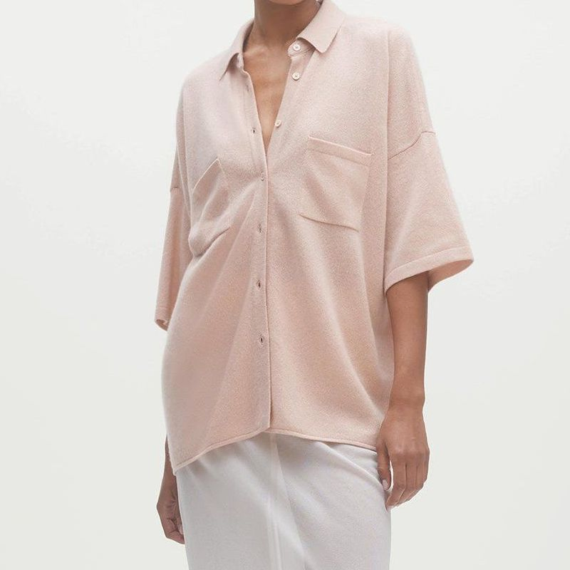 Camisa Feminina de Cashmere Premium Tricotada com Dois Bolsos Mais Popular
