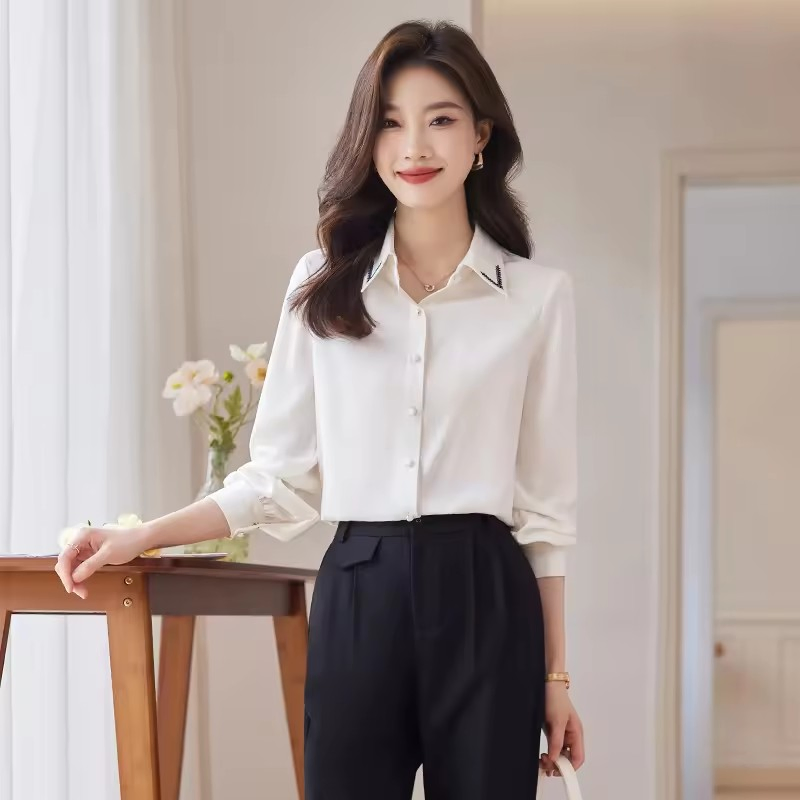 Blusa formal de negócios feminina ajustada de alta qualidade
