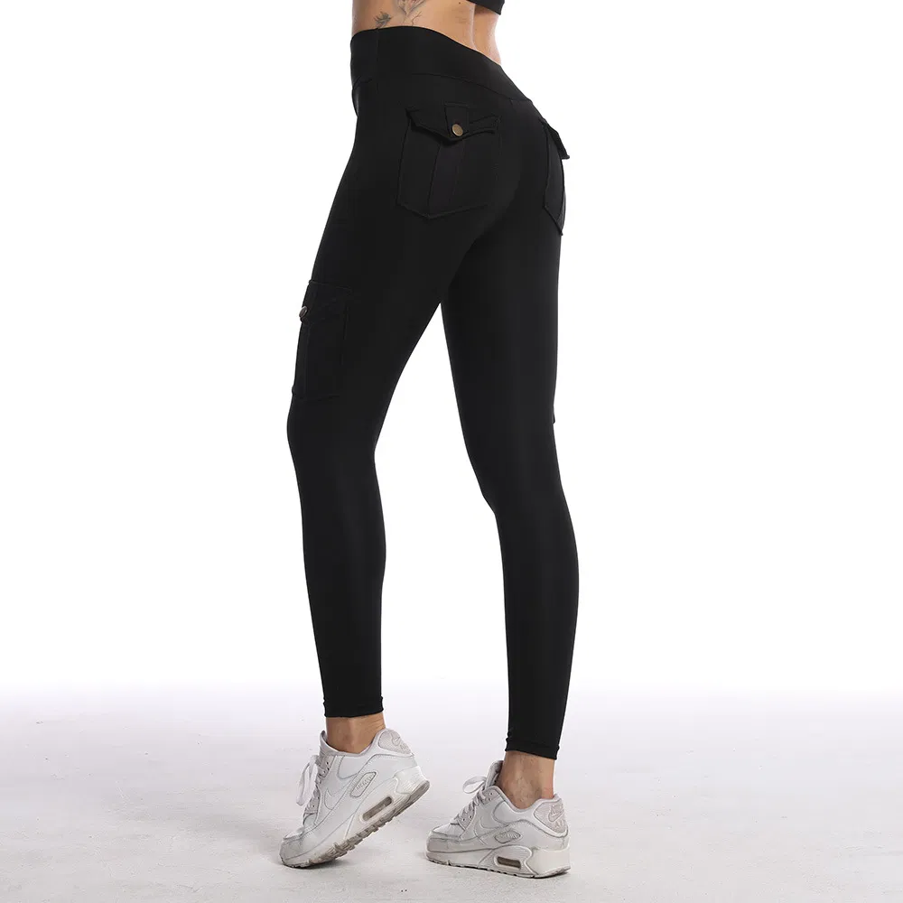 Leggings de Yoga com Botão, Bolso, Respirável e com Efeito de Bumbum, em Tecido Aconchegante