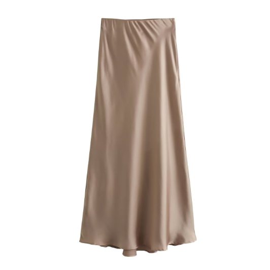 Saia midi longa elegante com design de cintura elástica, roupa confortável e estilosa para mulheres