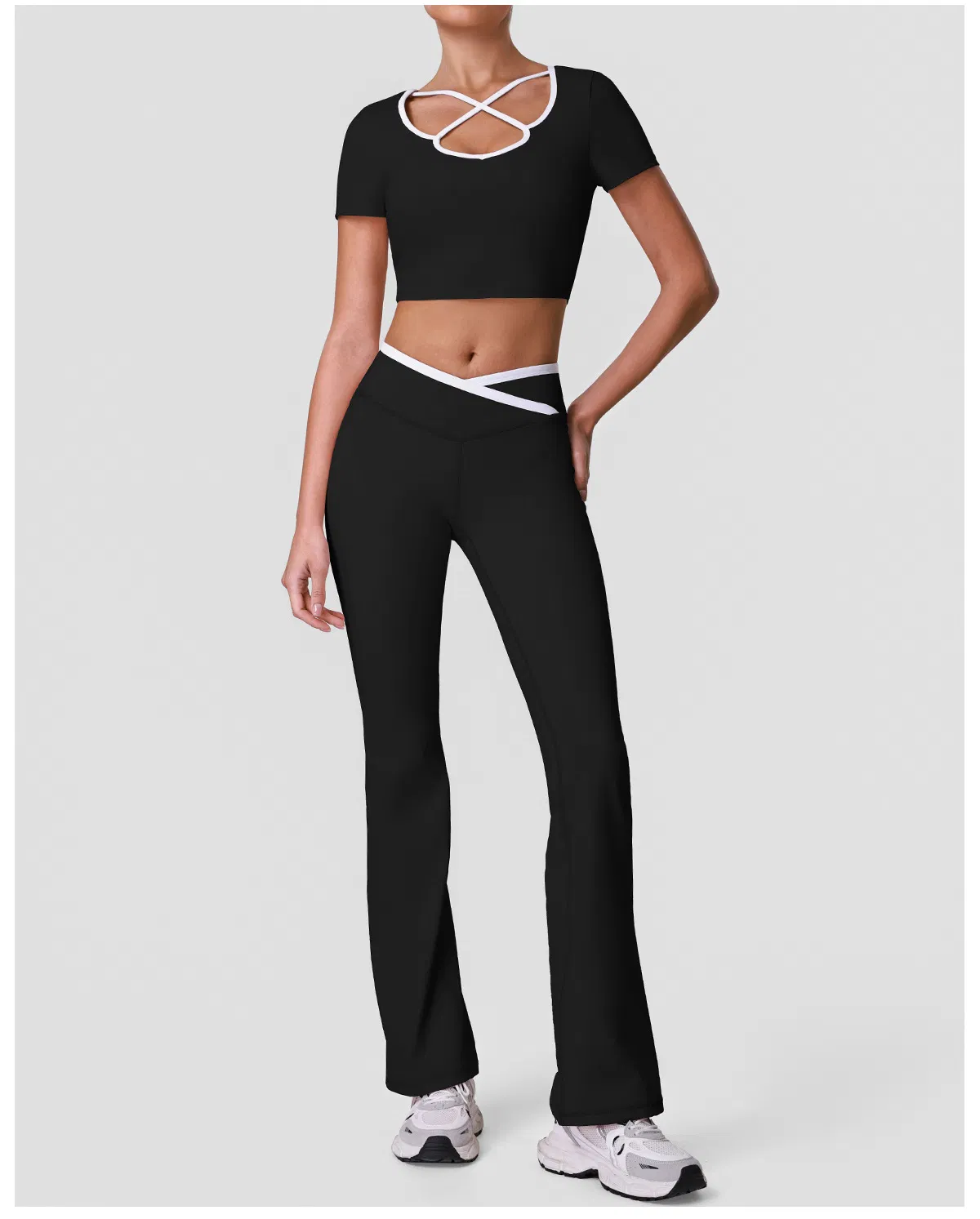 Conjunto de Roupas de Ginástica Femininas 2 Peças Leggings de Treino Top de Esporte Conjunto de Fitness para Academia