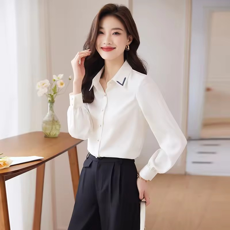 Blusa formal de negócios feminina ajustada de alta qualidade