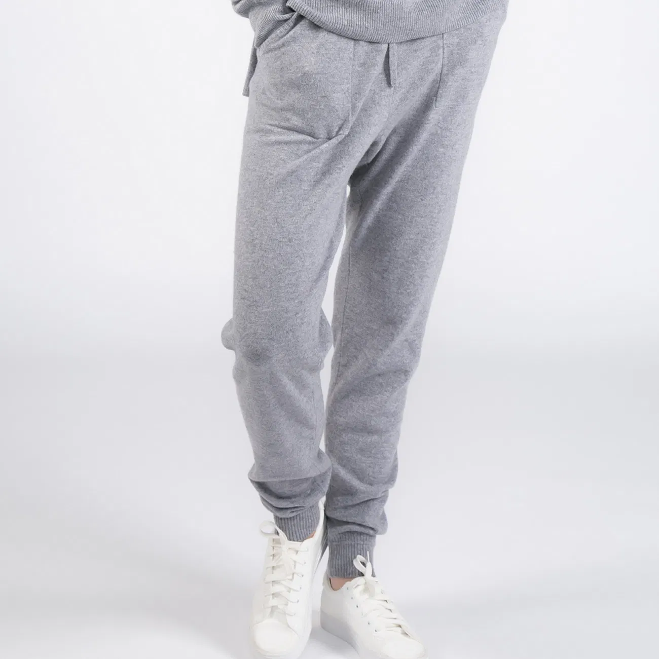 Calças de Lazer de Cashmere Luxuoso para Mulheres e Suéter de Capuz de Cashmere