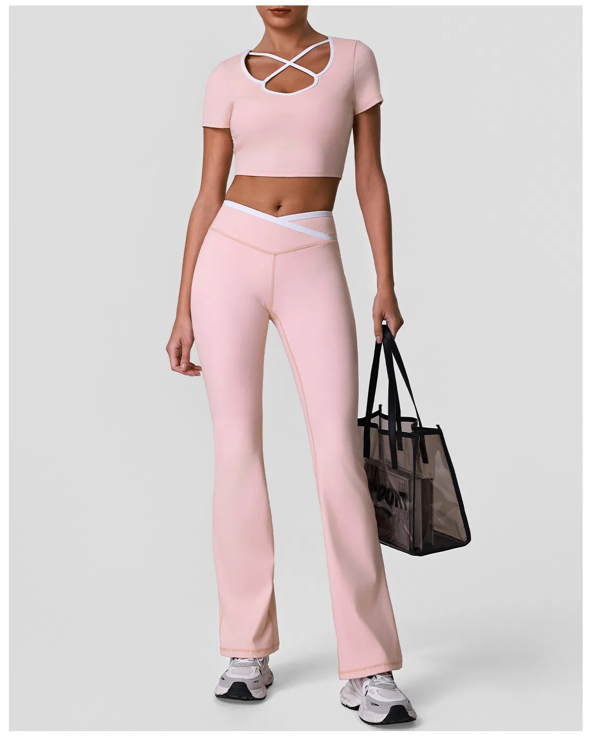 Conjunto de Roupas de Ginástica Femininas 2 Peças Leggings de Treino Top de Esporte Conjunto de Fitness para Academia