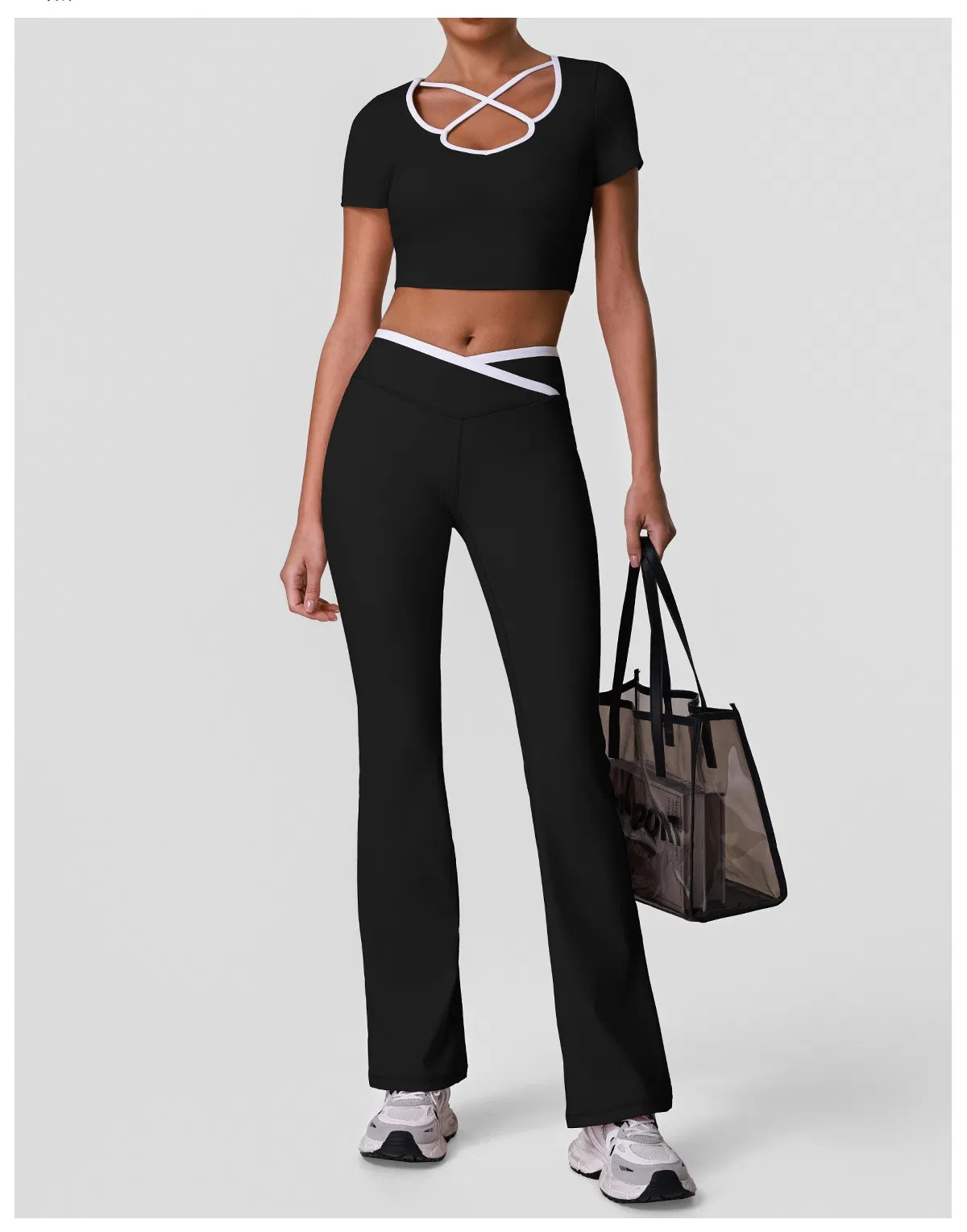 Conjunto de Roupas de Ginástica Femininas 2 Peças Leggings de Treino Top de Esporte Conjunto de Fitness para Academia