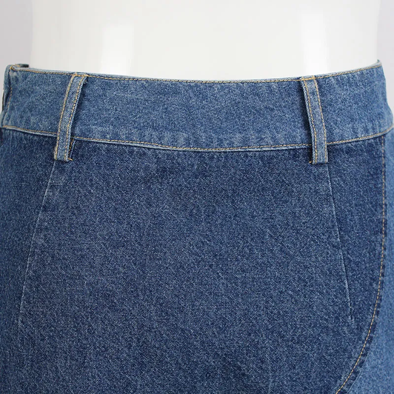 Saia Mini A-Line Casual de Verão para Mulheres em Denim com Patches de Cores Contrastantes
